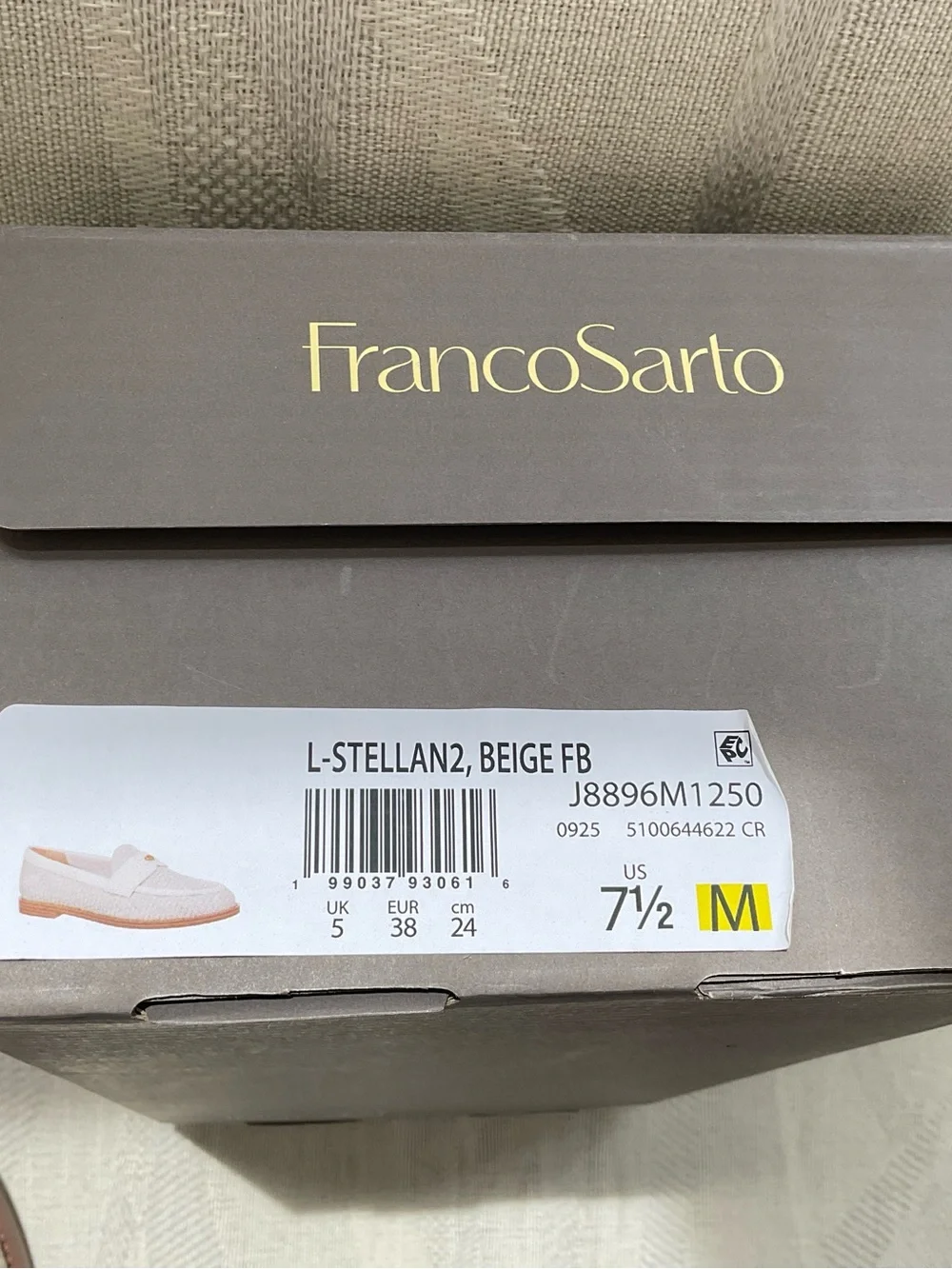 Franco Sarto Cream Woven Loafers with Gold Emblem